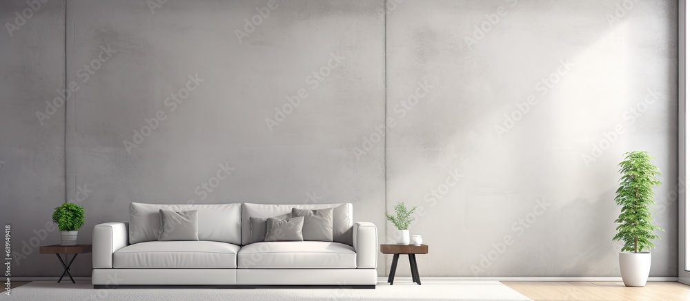Aufkleber Modern living room 3D rendering with minimalist interior Copy space image Place for adding text or design