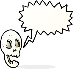 funny cartoon skull with speech bubble