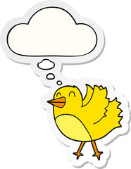 cartoon bird with thought bubble as a printed sticker