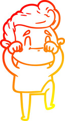 warm gradient line drawing of a happy cartoon man