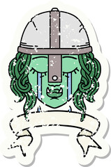 grunge sticker of a crying orc fighter character face