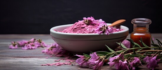 Epilobium a dried herb used in alternative medicine phytotherapy spa and herbal cosmetics Used for infusions decoctions tinctures powders ointments oil tea and baths Copy space image Place for