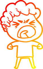 warm gradient line drawing of a cartoon furious man
