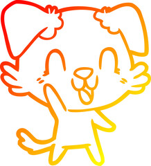warm gradient line drawing of a laughing cartoon dog