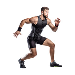 Caucasian professional sportsman training isolated on transparent background.