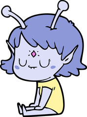 cartoon alien girl sitting