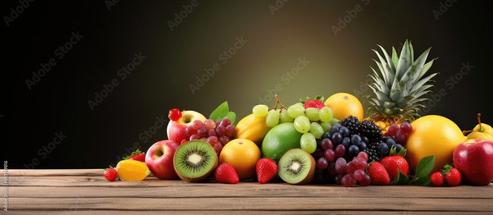Poster assorted fresh fruit copy space image place for adding text or design