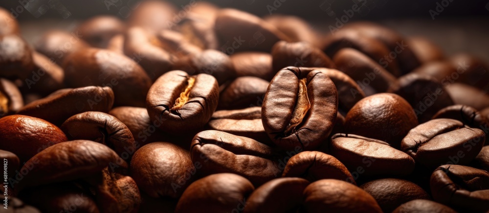 Poster Dramatic lighting captures local coffee beans in macro Copy space image Place for adding text or design