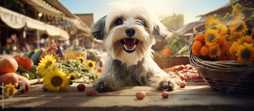 Aufkleber joyful canine at the market copy space image place for adding text or design