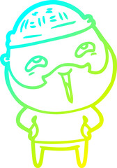cold gradient line drawing of a cartoon happy bearded man