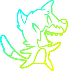 cold gradient line drawing of a laughing fox cartoon
