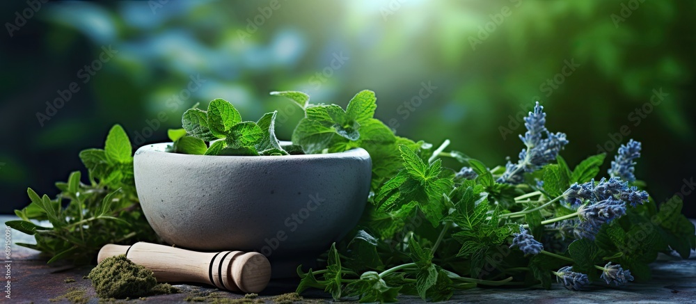 Poster alternative medicine idea assorting therapeutic plants copy space image place for adding text or des