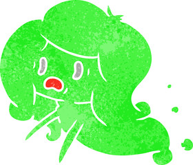 freehand drawn retro cartoon of kawaii scary ghost
