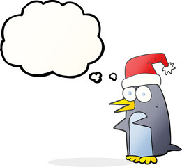 freehand drawn thought bubble cartoon christmas penguin