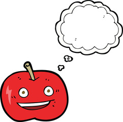 cartoon shiny apple with thought bubble