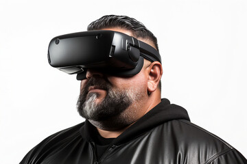 Fototapeta premium Youngster watching 3d object in virtual world fun cheerful vr glasses goggles generative ai