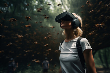 Youngster watching 3d object in virtual world fun cheerful vr glasses goggles generative ai