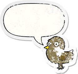 cartoon bird with speech bubble distressed distressed old sticker