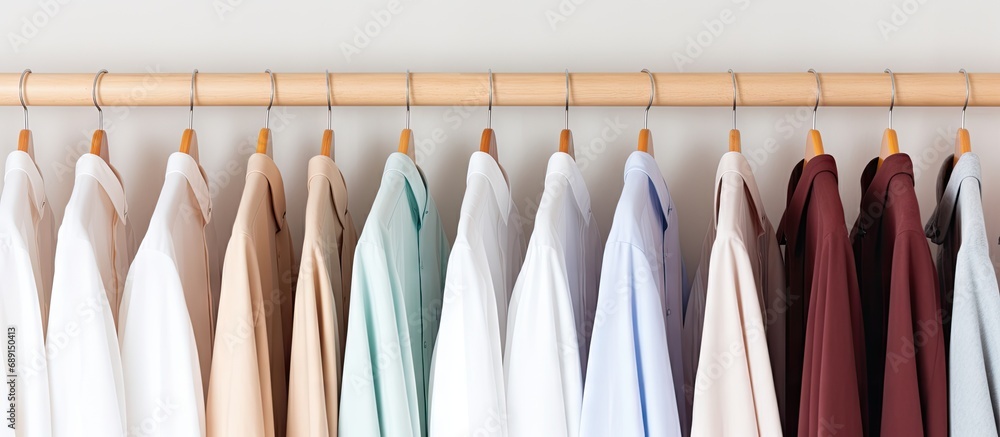 Poster clean shirt hangers in laundry closeup copy space image place for adding text or design