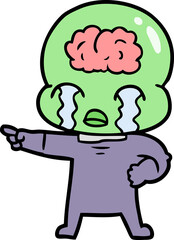 cartoon big brain alien crying and pointing