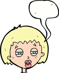 cartoon woman narrowing eyes with speech bubble