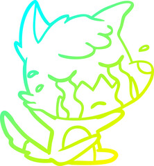 cold gradient line drawing of a crying fox cartoon
