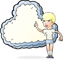 woman standing in front of cloud with space for text