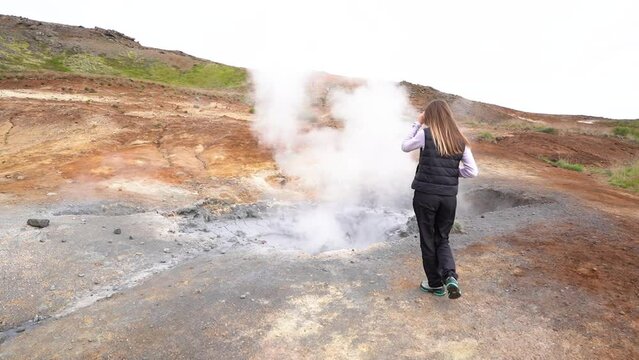 Geothermal zone of geysers on smoke
