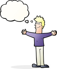 cartoon happy man with thought bubble