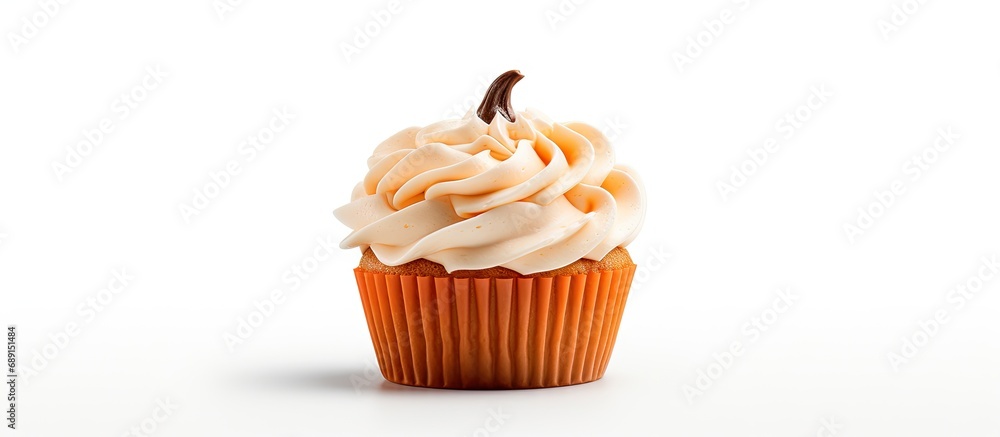 Poster halloween themed cupcake with a pumpkin jack o lantern design copy space image place for adding text