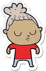 sticker of a cartoon calm woman
