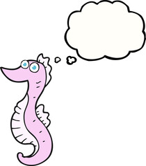 freehand drawn thought bubble cartoon seahorse