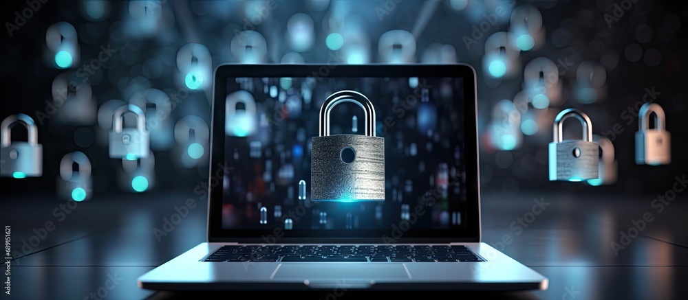 Leinwandbilder laptop security concept with padlocks copy space image place for adding text or design