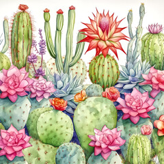  watercolor painting of cactus and succulent background