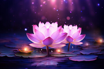 lotus Pink light purple floating light sparkle purple background created with Generative Ai