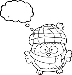 freehand drawn thought bubble cartoon cute little owl