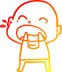warm gradient line drawing of a cartoon shouting bald man