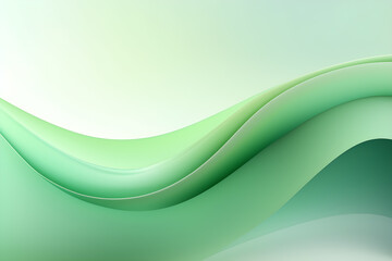Abstract freeform curved green glossy. Smooth, flowing wrinkled fabric pattern. Copy space. Soft Focus. Glossy surface reflects light or reflection.