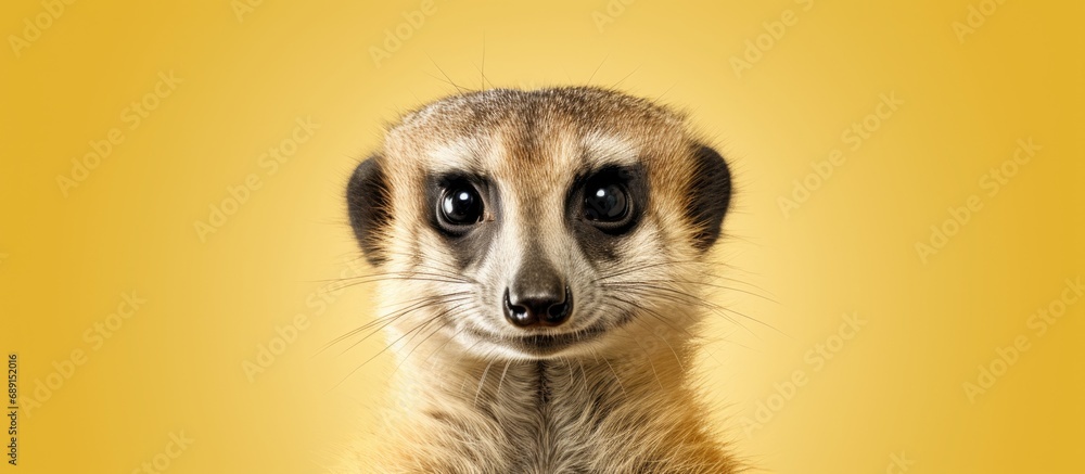 Poster Meerkat portrait on white backdrop Copy space image Place for adding text or design
