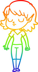 rainbow gradient line drawing of a cartoon elf girl