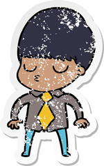 Obraz na płótnie Canvas distressed sticker of a cartoon calm boy