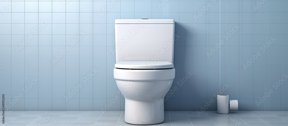 Poster ceramic toilet near lit wall copy space image place for adding text or design