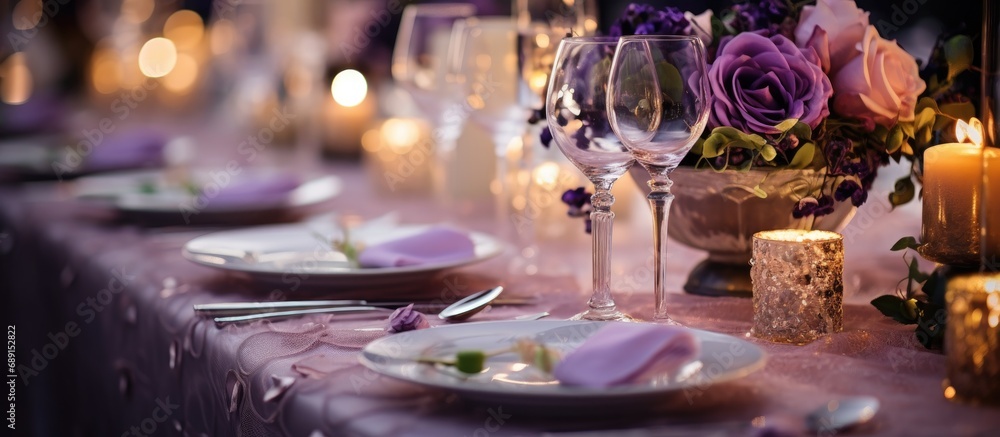 Aufkleber Luxurious wedding reception table setup Copy space image Place for adding text or design
