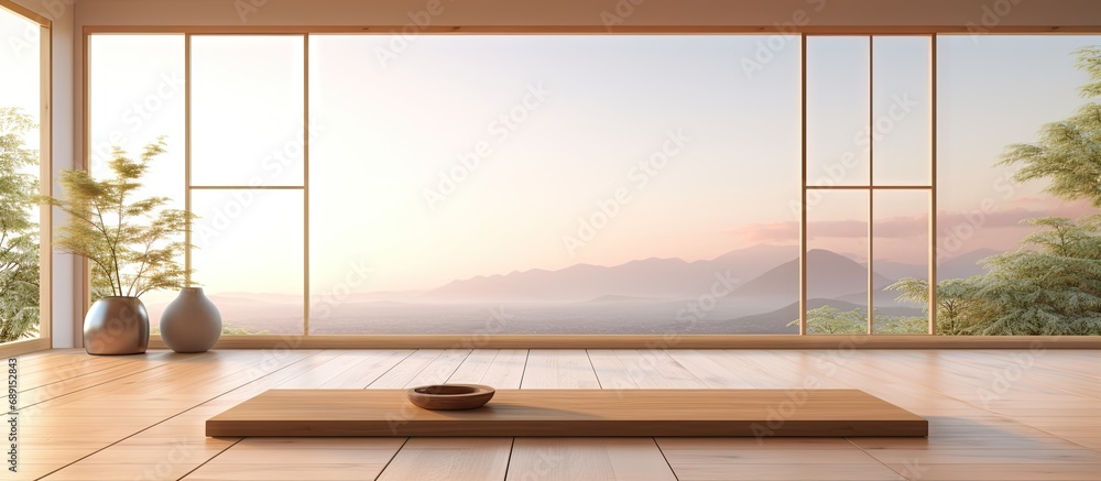 Poster minimalist japanese style 3d rendering of a clean empty yoga inspired interior design copy space ima