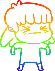 rainbow gradient line drawing of a cartoon woman