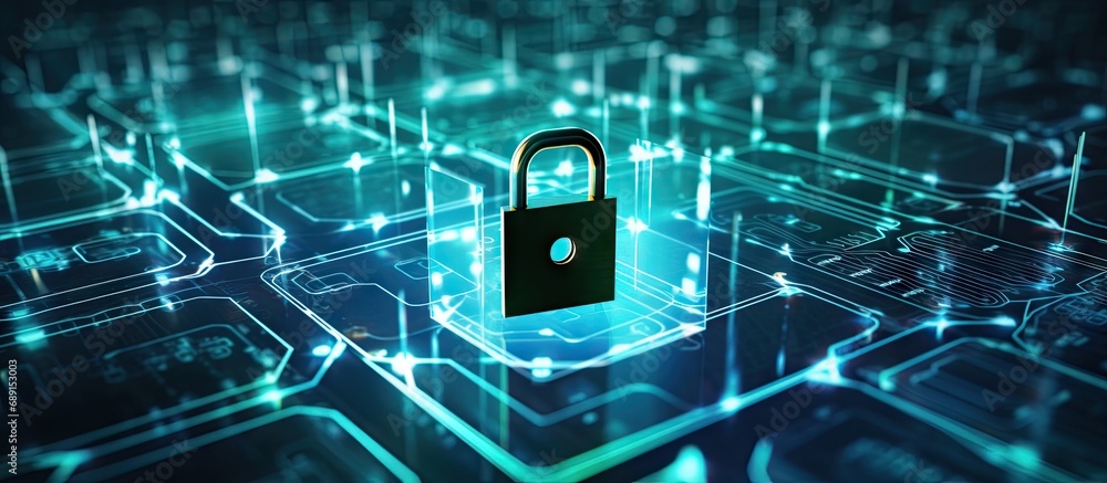 Fototapete Cyber security concept locks on virtual screen data protection secure connection Copy space image Place for adding text or design