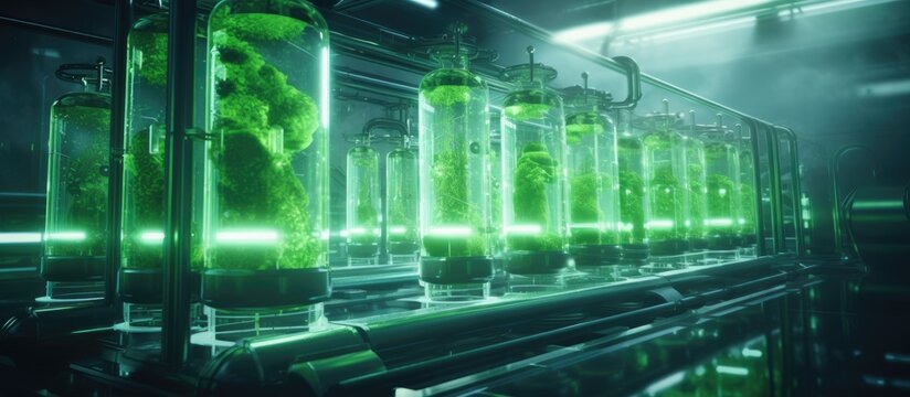 Future factory uses advanced tech to produce high quality spirulina proteins and omega 3 oils Copy space image Place for adding text or design