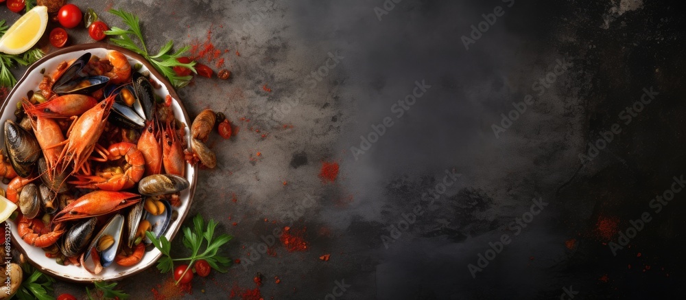 Aufkleber Mussels and shrimp on a background ready for text Copy space image Place for adding text or design