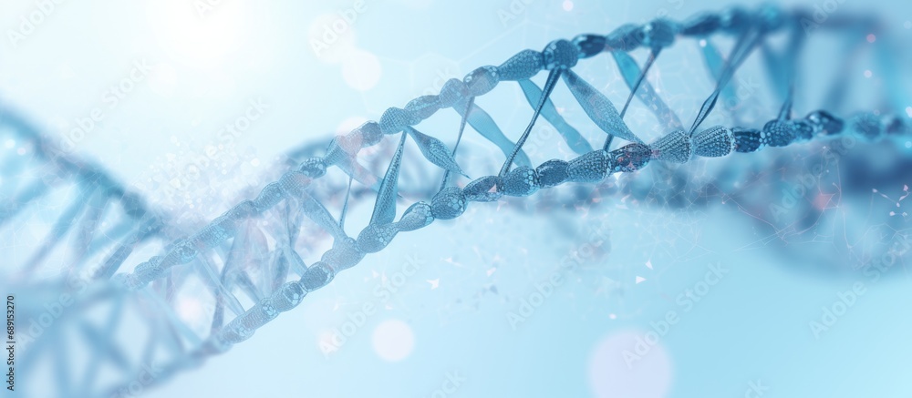Aufkleber DNA code in light blue on white background representing medicine and innovation 3D rendering Copy space image Place for adding text or design