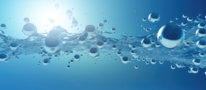 Cosmetic backdrop with 3D rendered bubbles encompass water molecules Copy space image Place for adding text or design